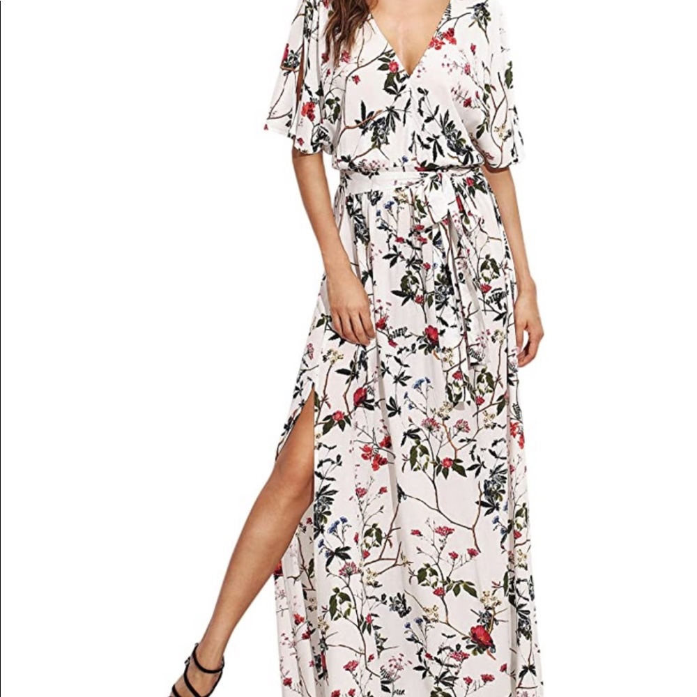 Milumia Boho Split Tie Waist Vintage Print Maxi